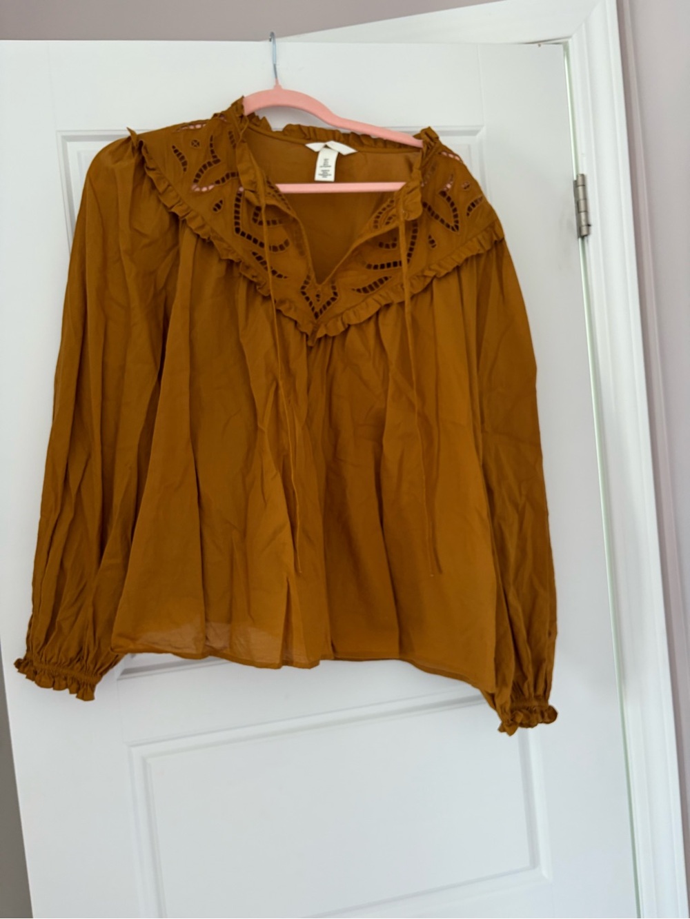 H&M Mustard Ruffle V-Neck Peasant Blouse